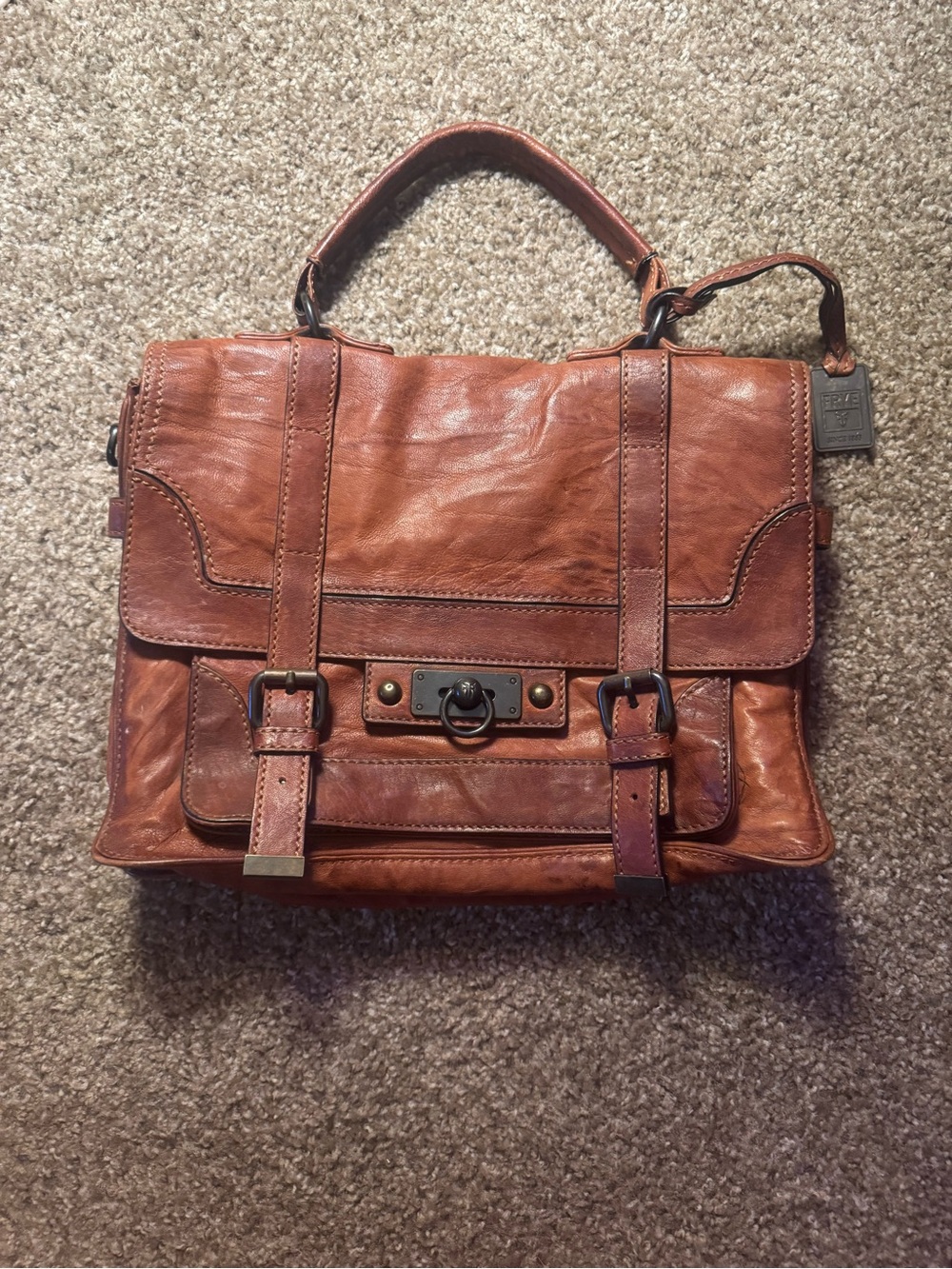 Frye Cameron Leather Satchel Briefcase Bag - Brown